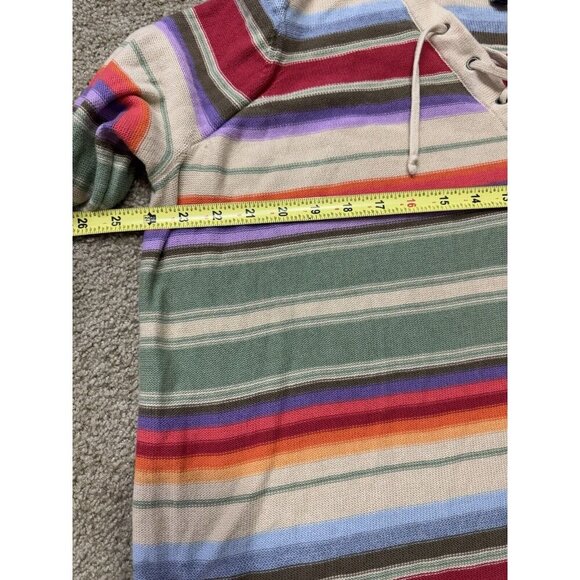 CHAPS Womens V-Neck Sweater Multi-Color Striped Long Sleeve Lace Up Rainbow 1X - Picture 8 of 9